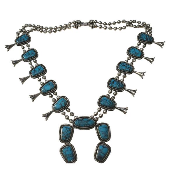 Vintage Squash Blossom 80s Goldette NY Native American Naja Large Faux Turquoise - Picture 1 of 9
